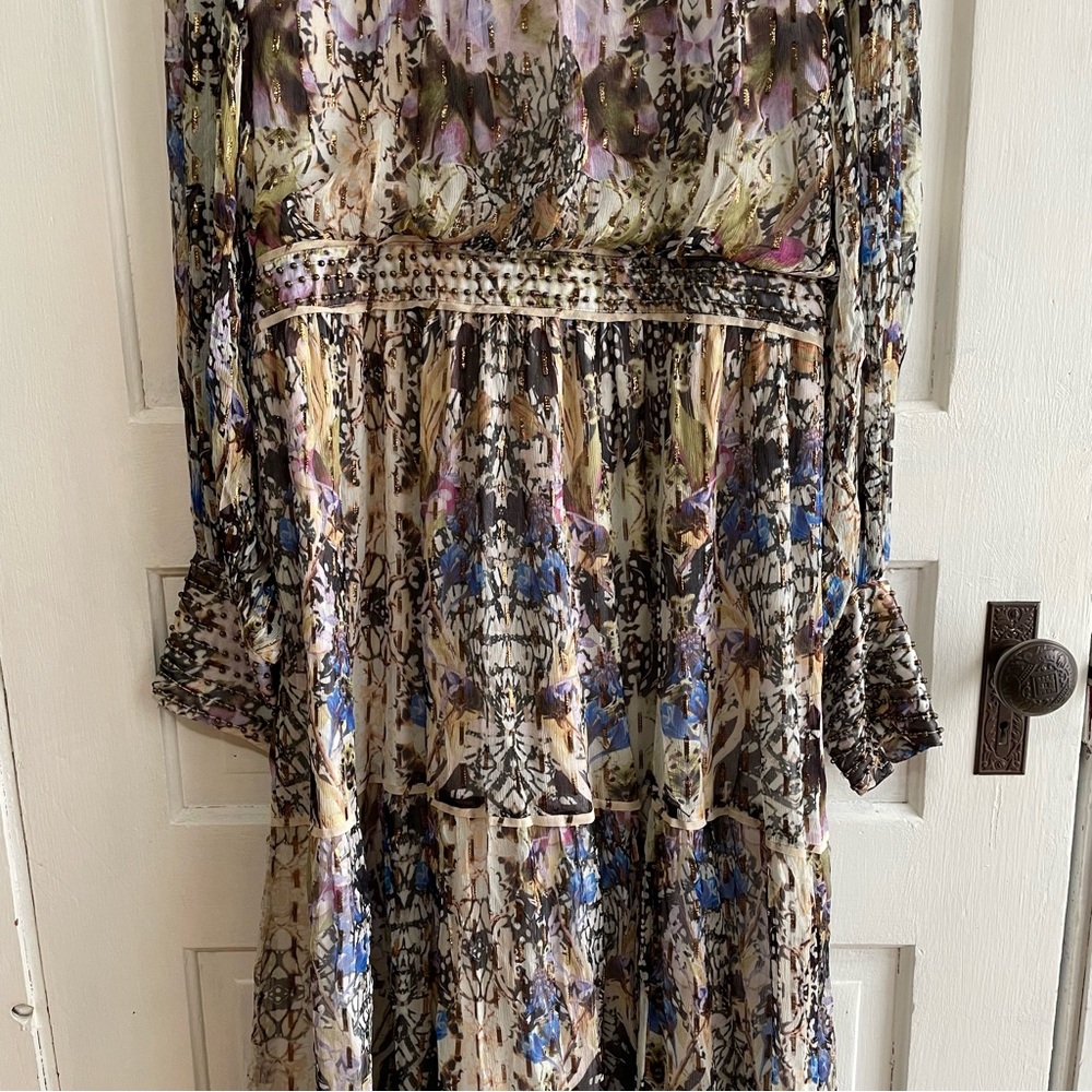 Karen Millen NWT Placed Border Open Back Long Sleeve Floral Beaded Maxi Dress 12